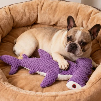 Giocattolo interattivo in peluche resistente ai morsi con suono, a forma di squalo, adatto per animali domestici di taglia grande, media e piccola come gatti e cani, tessuto a doppio strato, airbag integrato