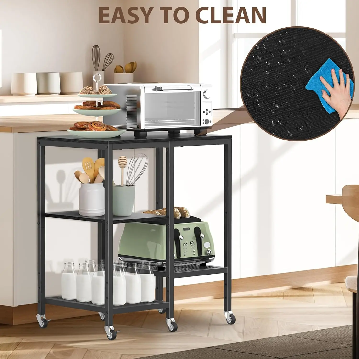 Microwave Cart,Microwave Stand with Wheels,Coffee Bar Table Station,4-Tier Rolling Baker's Rack,Small Appliance Storage Shelf 3