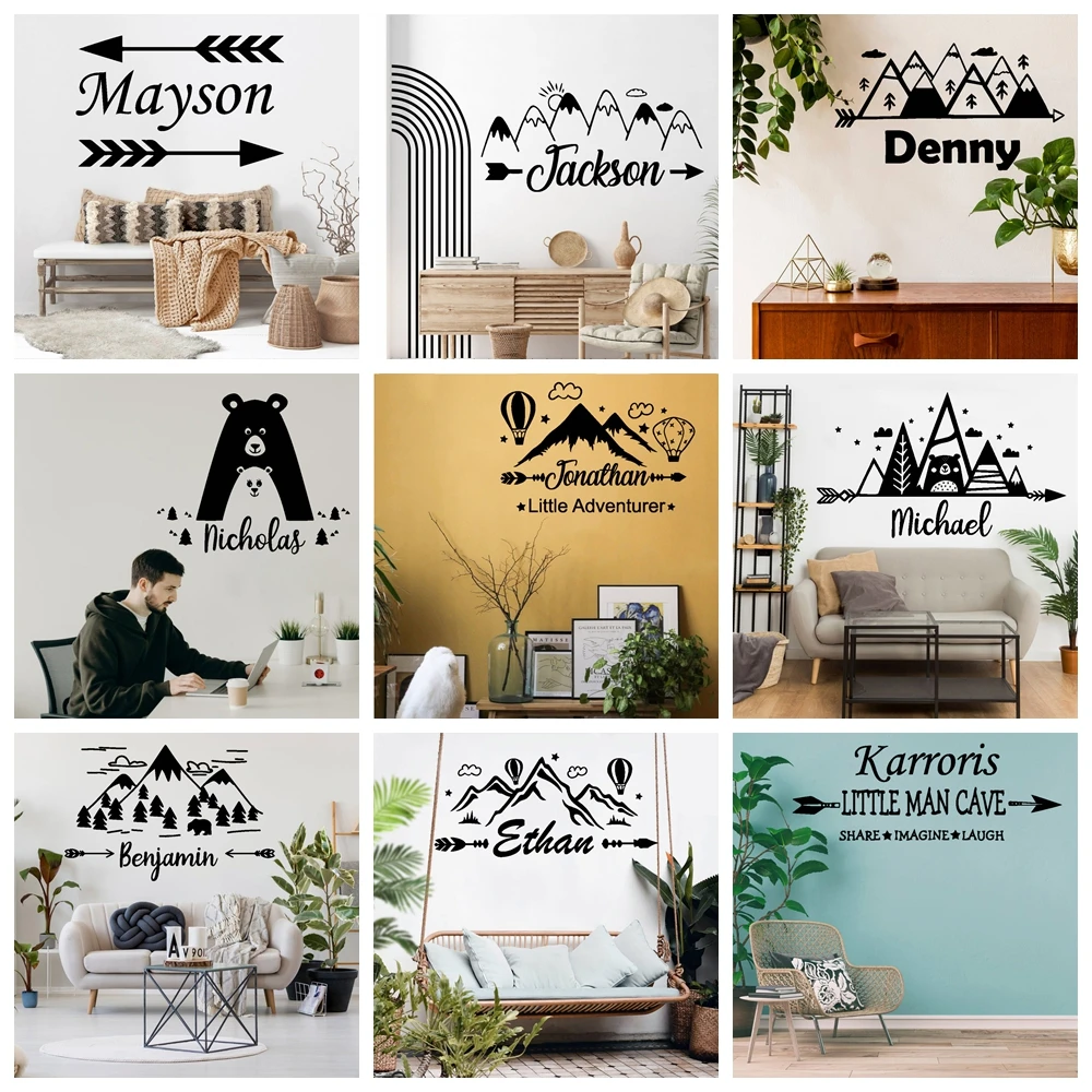 

1 pc new mountain custom name wall sticker Wall Decal Living Room Removable Mural For Bedroom Decoration Home Party Wallpaper