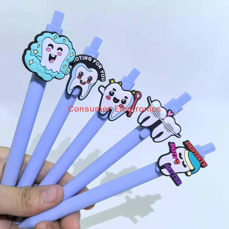 10Pcs 블루 시리즈 개폐식 젤 펜 치과 의사 치아 테마 소프트 젤 펜 스마일 치아 시리즈 볼펜 학생 문구