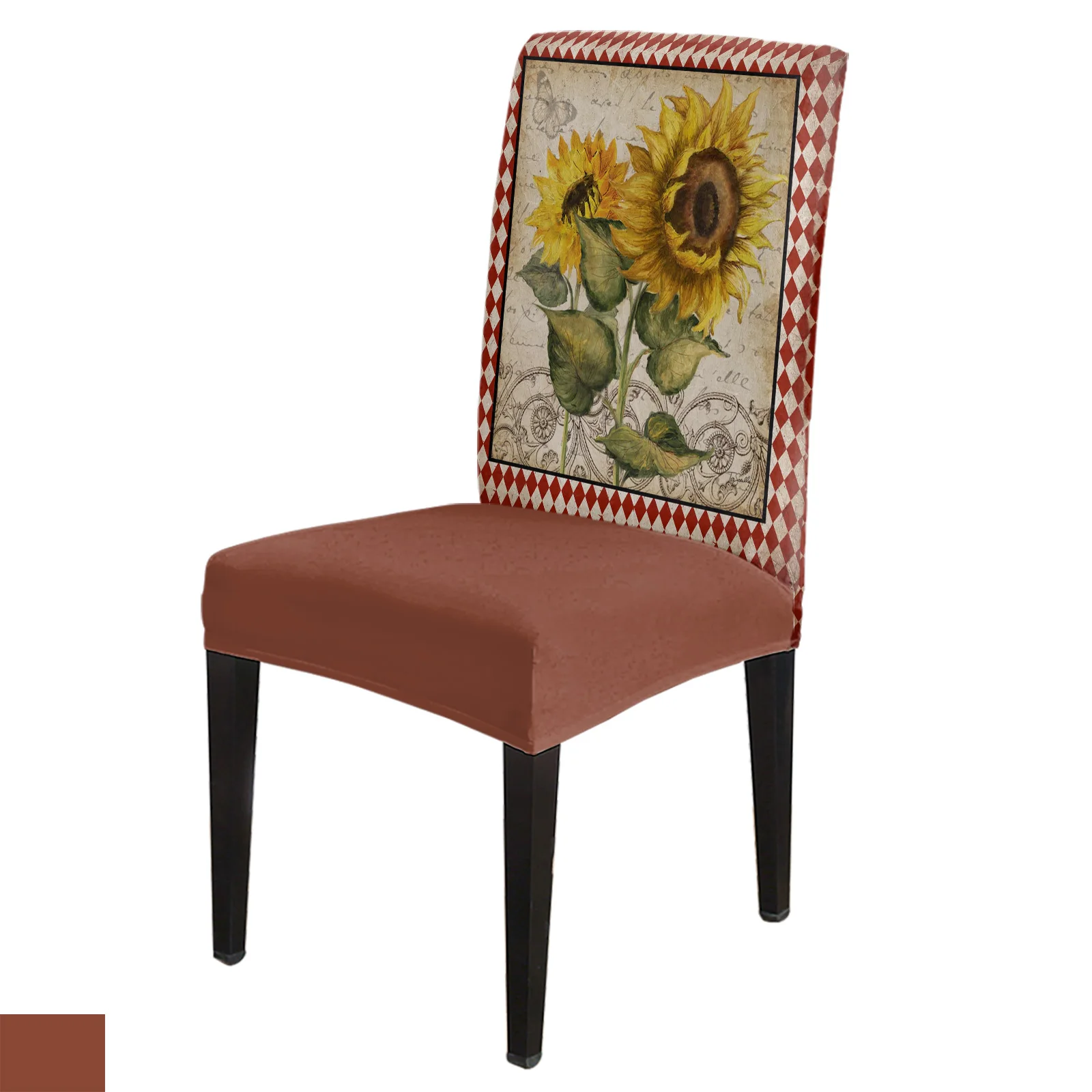 

Flower Sunflower Rhombus Retro Dining Chair Cover 4/6/8PCS Spandex Elastic Chair Slipcover Case for Wedding Home Dining Room