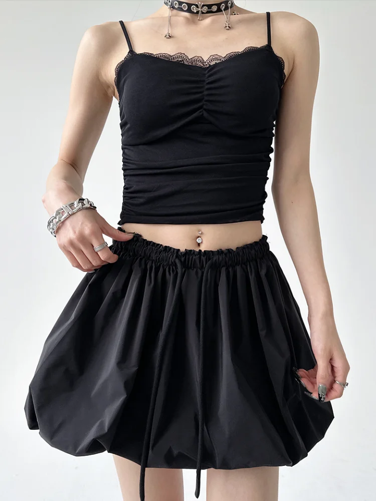 Korean Vintage Mini Balloon Skirt Women Summer Streetwear