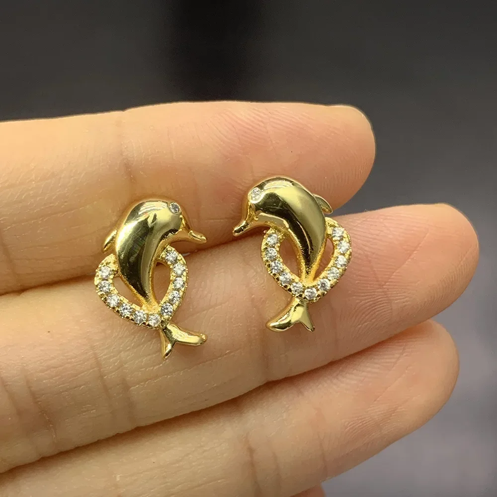 2024 New Stainless Steel Perforated Women Dolphin Earrings Light Luxury Fashion Girls Y2K Trendy Piercing Ear Studs Jewelry Gift 3