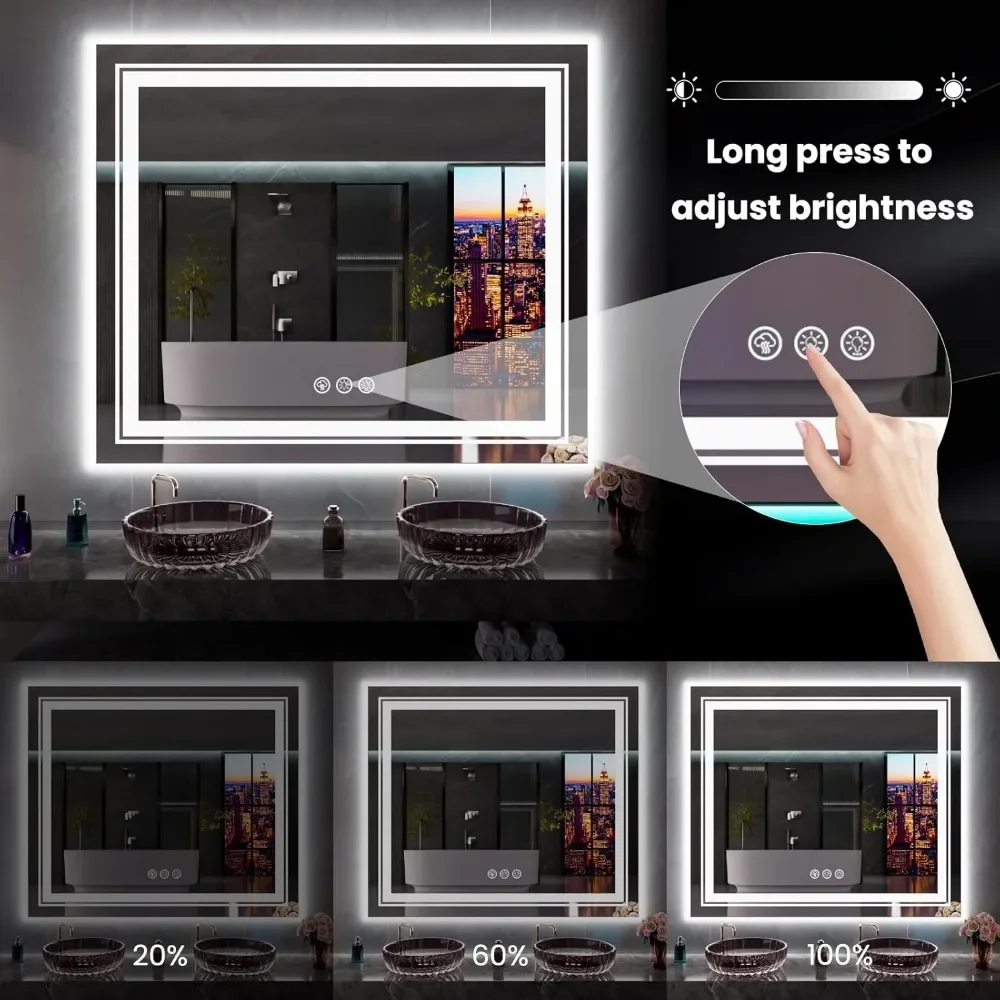 38&rdquo;X38&ldquo; LED Bathroom Mirror with Lights, Anti Fog Mirror with RGB Backlit Bathroom, Dimmable Smart Lighted Bathroom