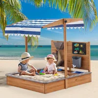 1Pc Large Wooden with Cover Outdoor Sand Box Play Canopy for Backyard Garden Beach Sand Pit for Beach Kids Sand Toys Summer Toys 1