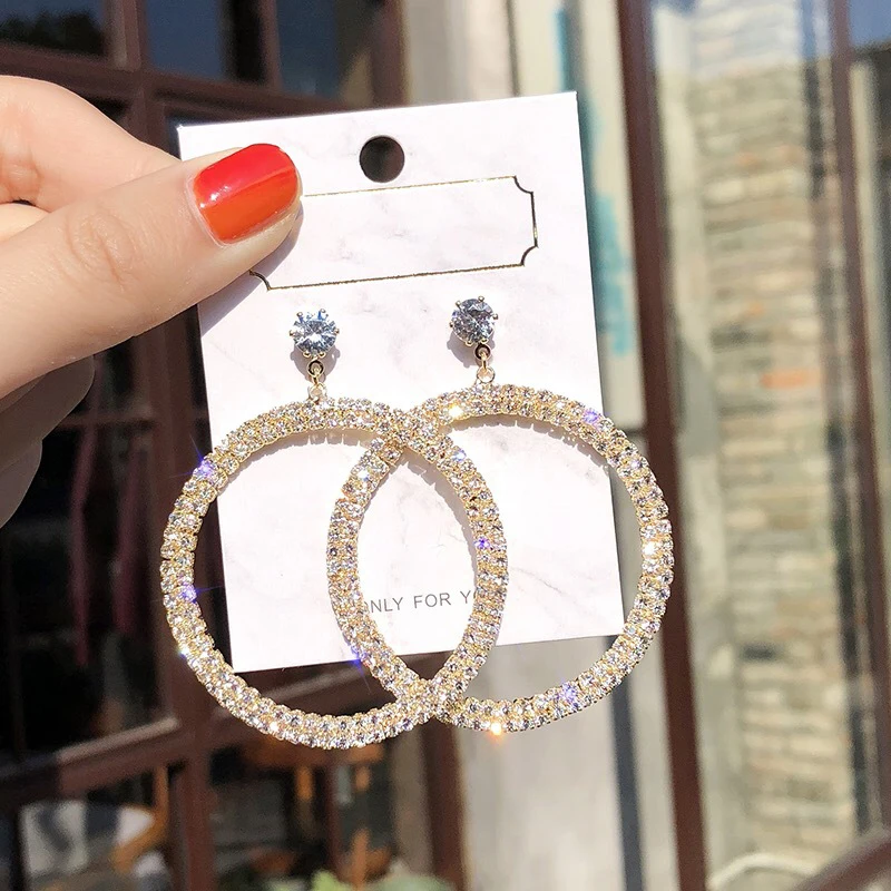 Clip Earrings Crystal Rhinestone Long Tassel for Women Bridal Party