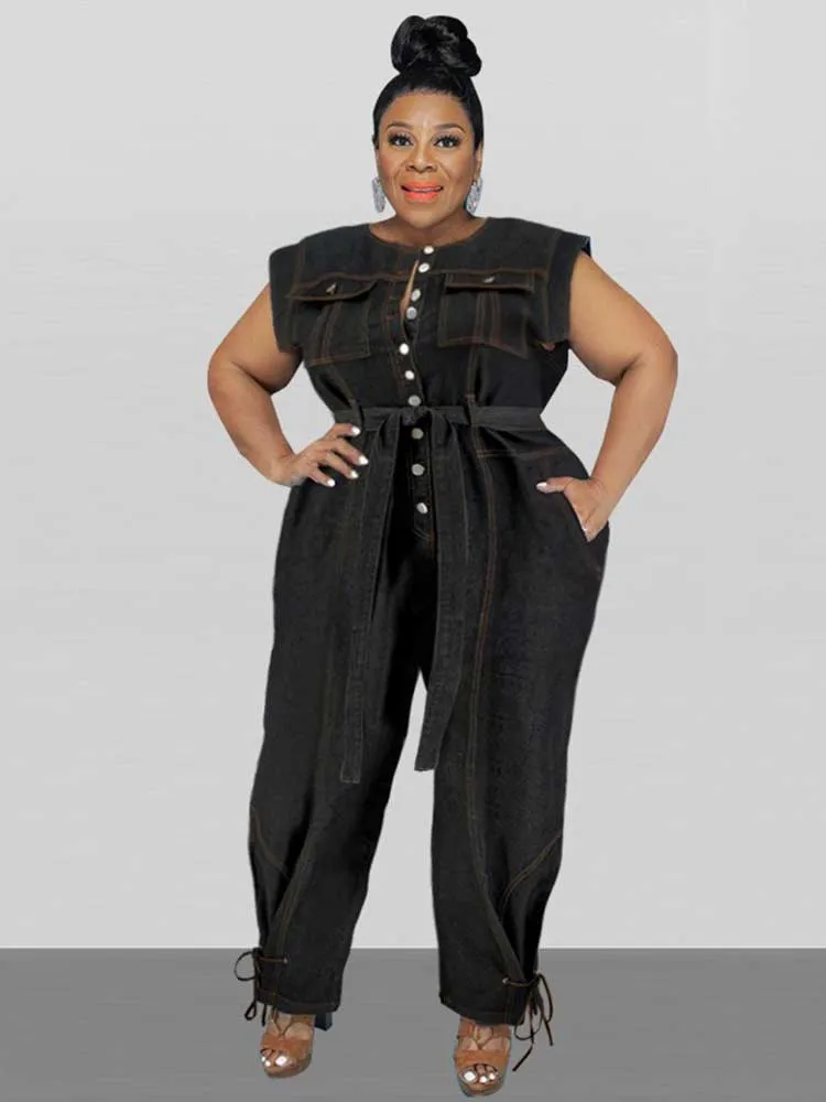 Women Clothes Summer Denim One Piece Overalls Casual Elegant Long Jumpsuits Female Pants Jumpsuit Plus Size Jean Jumpsuit 5