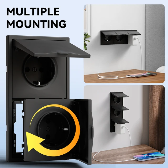 เต้ารับไฟฟ้าติดผนังมาตรฐาน EU BSEED สำหรับห้องน้ำและภายนอกอาคาร พร้อมฝาครอบกันน้ำ ผลิตจากพลาสติกแบบด้าน 4