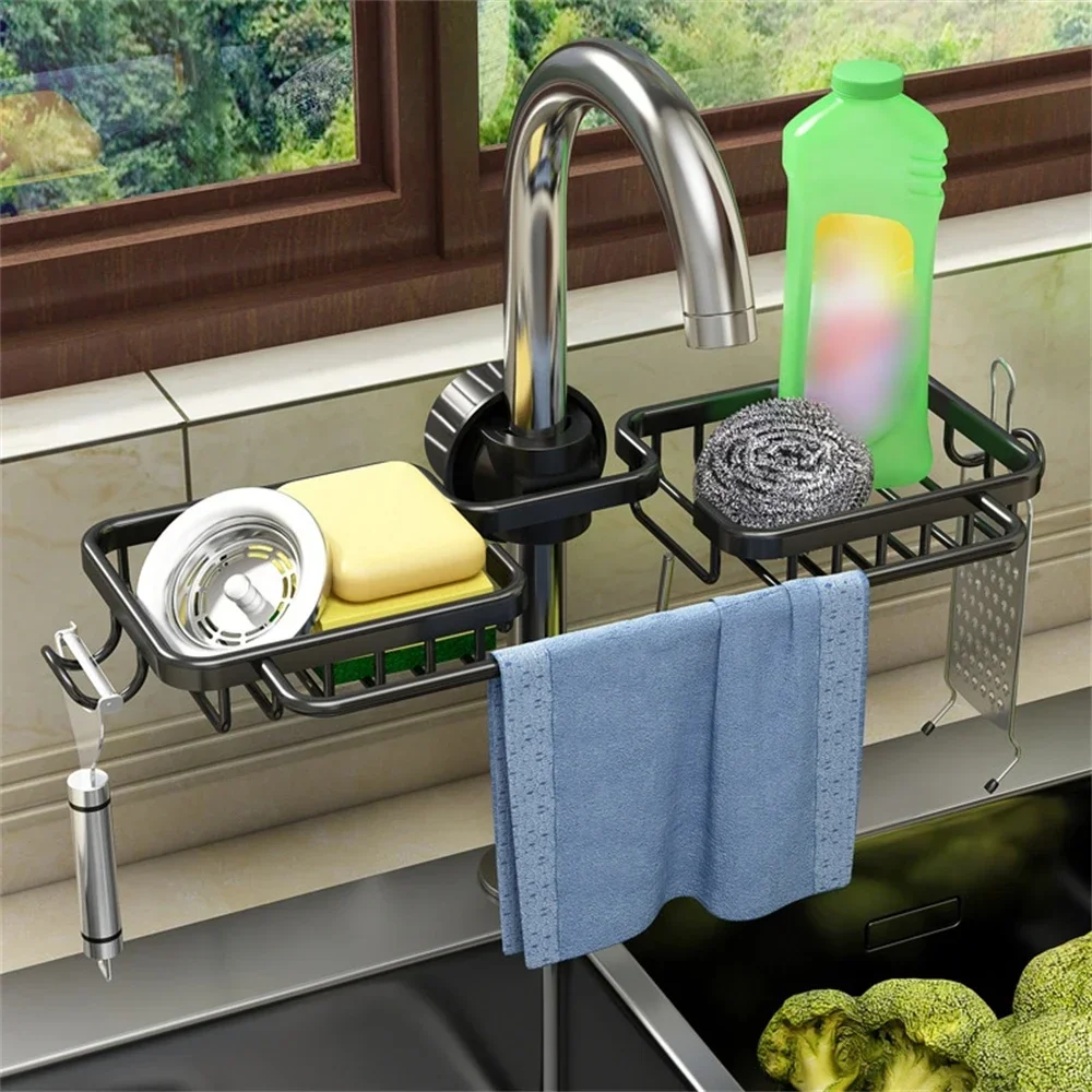 Kitchen Desktop Storage Faucet Storage Rack Non-porous Dishwashing Supplies Sponge Two-way Drainage Rack