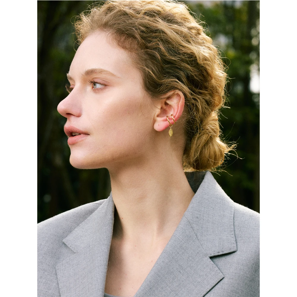 Yhpup Earrings Double Layer Leaf Drop