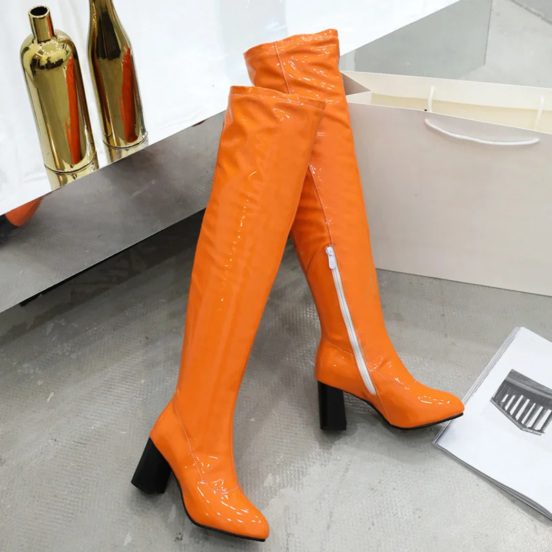 Women's Winter High Boots Candy Color Over the Knee Boot Square