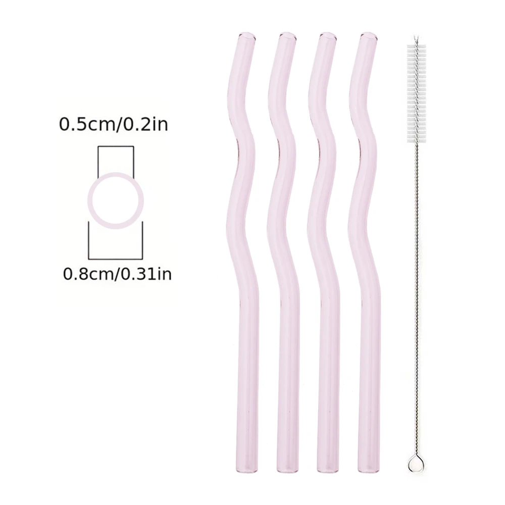 Eco-Friendly Colorful Wavy Reusable Glass Drinking Straws Set - 5 Piece Collection