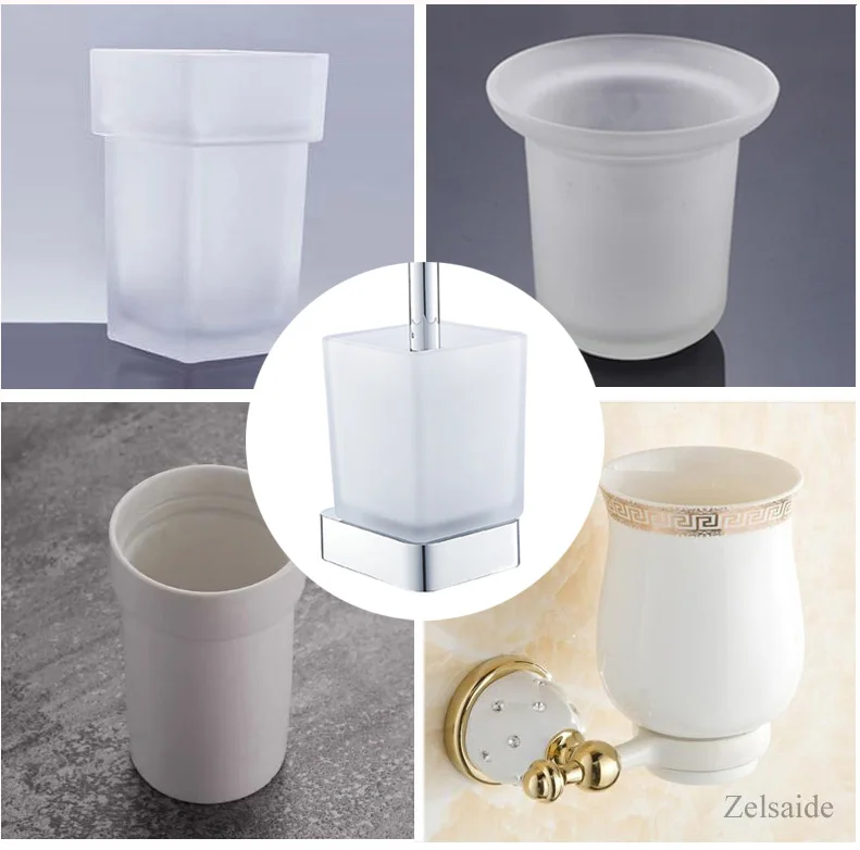 Toilet Brush Holder Frosted Glass Toilet Brush Cup Matt Cleaning Brush Holder Bathroom Square 35