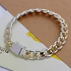 925 Sterling Silver Colorful 10 MM Sideways Cuban Chain Mens & Womens Wedding Bracelet Fashion Charm Birthday Gift