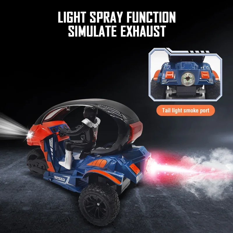 Rc Motorcycle Tricycle Toy 2.4Ghz Remote Control Car with Spray Toy Electric Stunt Racing Vehicle Toys for Boys Kids Gift 2