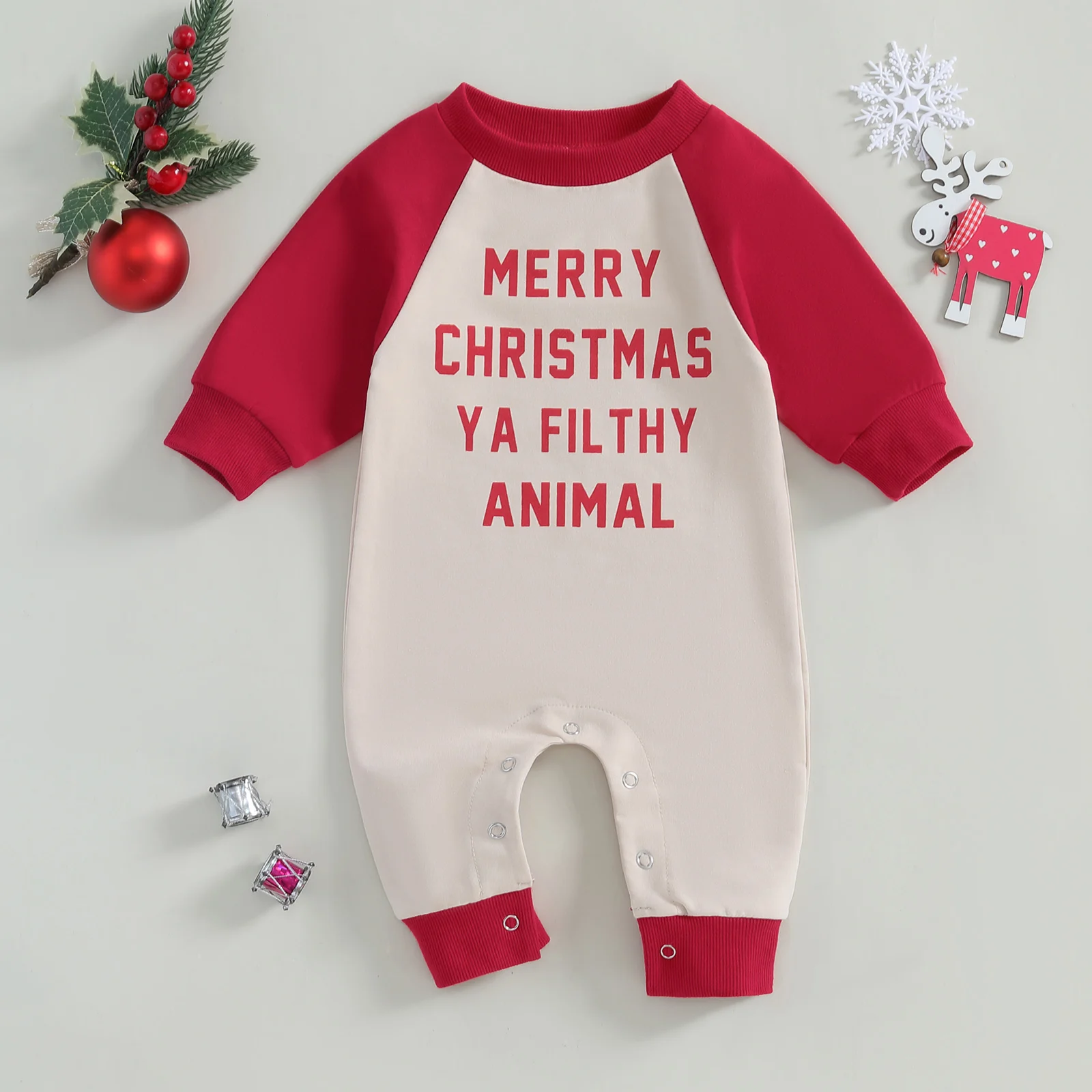 Citgeett Winter Christmas Infant Baby Boys Girls Romper Letter Print Long Sleeve Full Length Jumpsuit Xmas Clothes 1