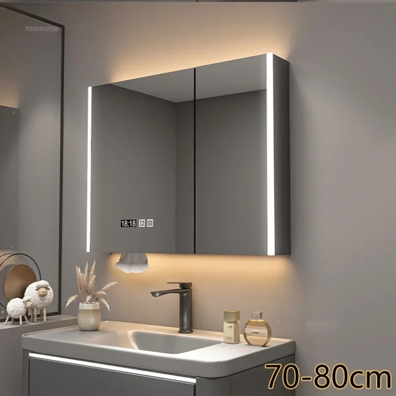 Modern Solid Wood Bathroom Smart Mirror Cabinet with Light Defogging Bathroom Furniture Beauty Mirror with Storage Locker s