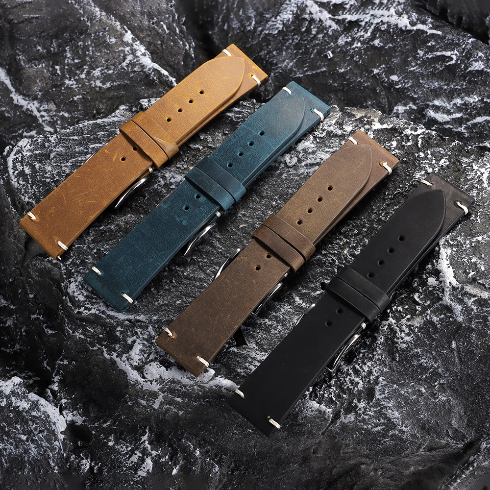 Vintage Brown Leather Watchband – Handmade Soft Cowhide Strap