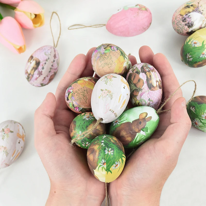 6Pcs Easter Egg With Basket Rabbit Foam Eggs Hanging Ornaments Easter Home Decoration 2024 Holiday Party Supplies Kids Gifts