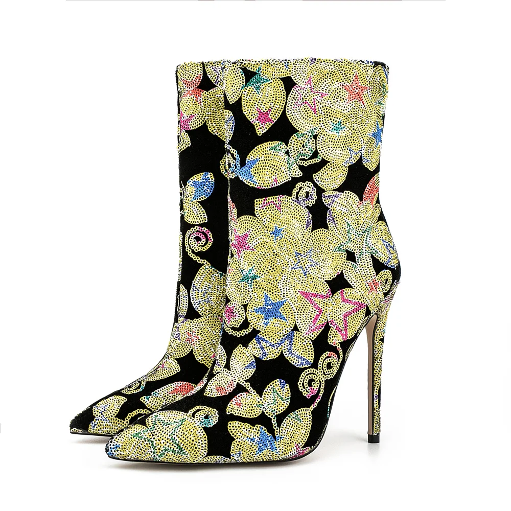 

2023 Spring/Autumn New Women's High Stiletto Heel Pointed Toe Side Zipper Ankle Boot Catwalk shows With Diamond/Rhinestone