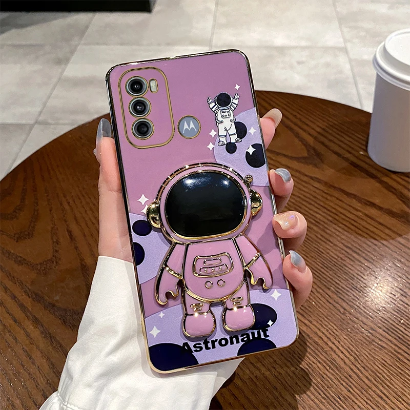 Cute Astronaut Plating Phone Holder Case - Stylish Protective Cover