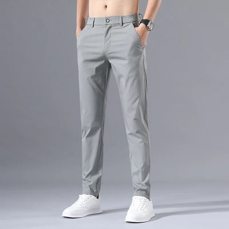 

2023 New Men's Slim Fit Ice Silk Chinos & Khakis Trousers, Spring and Summer Trendy High-End Stretch Business Casual Pants