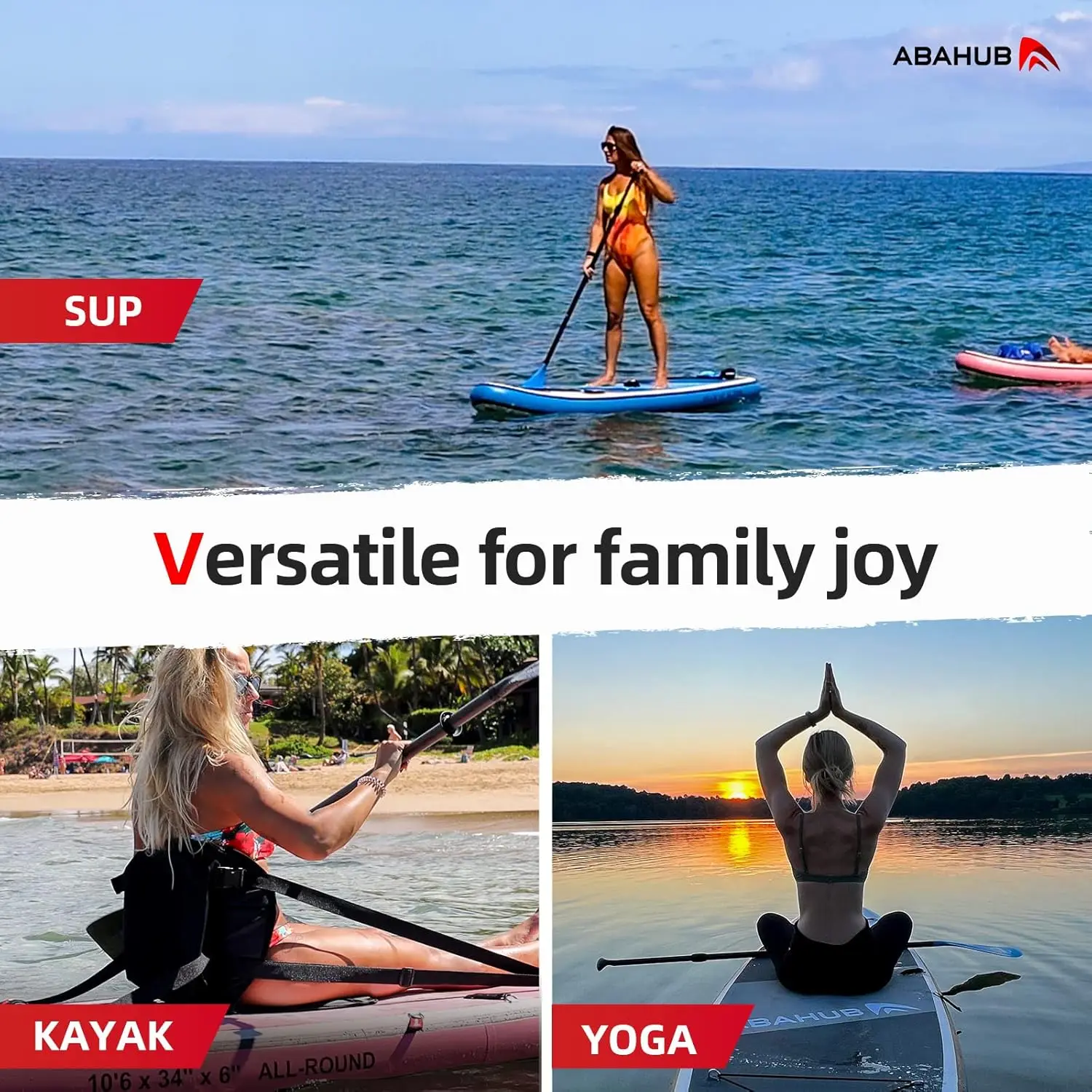 Inflatable SUP, Wide 10'6" x 31"/34" x 10'6" , Blue with Adjustable SUP Kayak Paddle, for Yoga, P