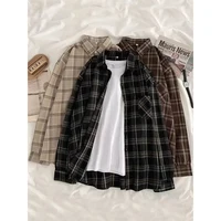 MEXZT Vintage Oversized Plaid Shirts Women Streetwear Long Sleeve Blouses Harajuku Korean Pocket Loose Casual All Match Tops New - Image 2