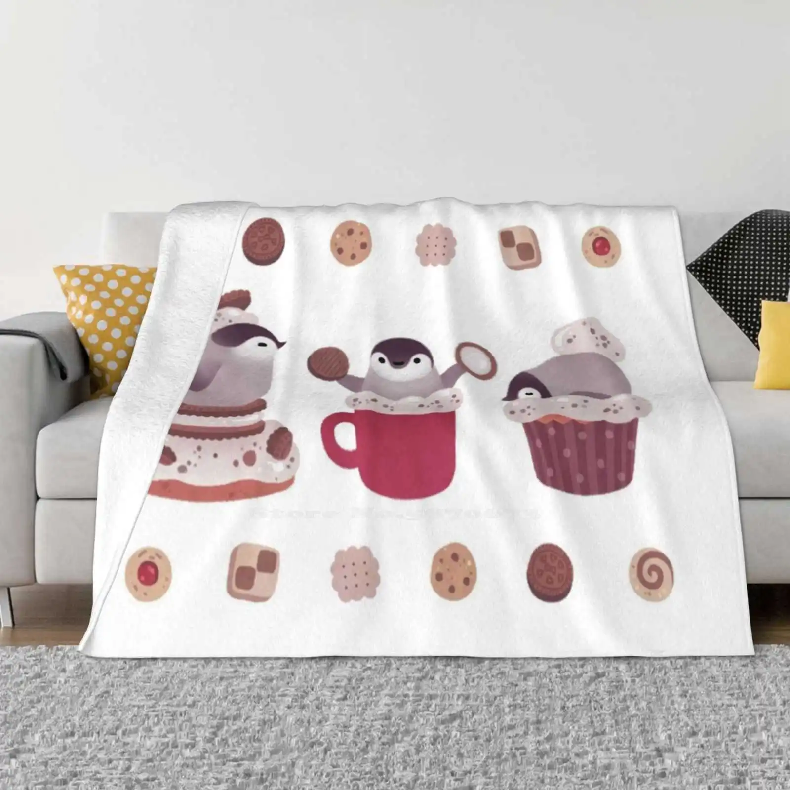 Cookie Cream And Penguin Design Creativo Confortevole Coperta Di Flanella Calda Cookie Cream Bird Dessert Oreo Emperor Penguin Baby