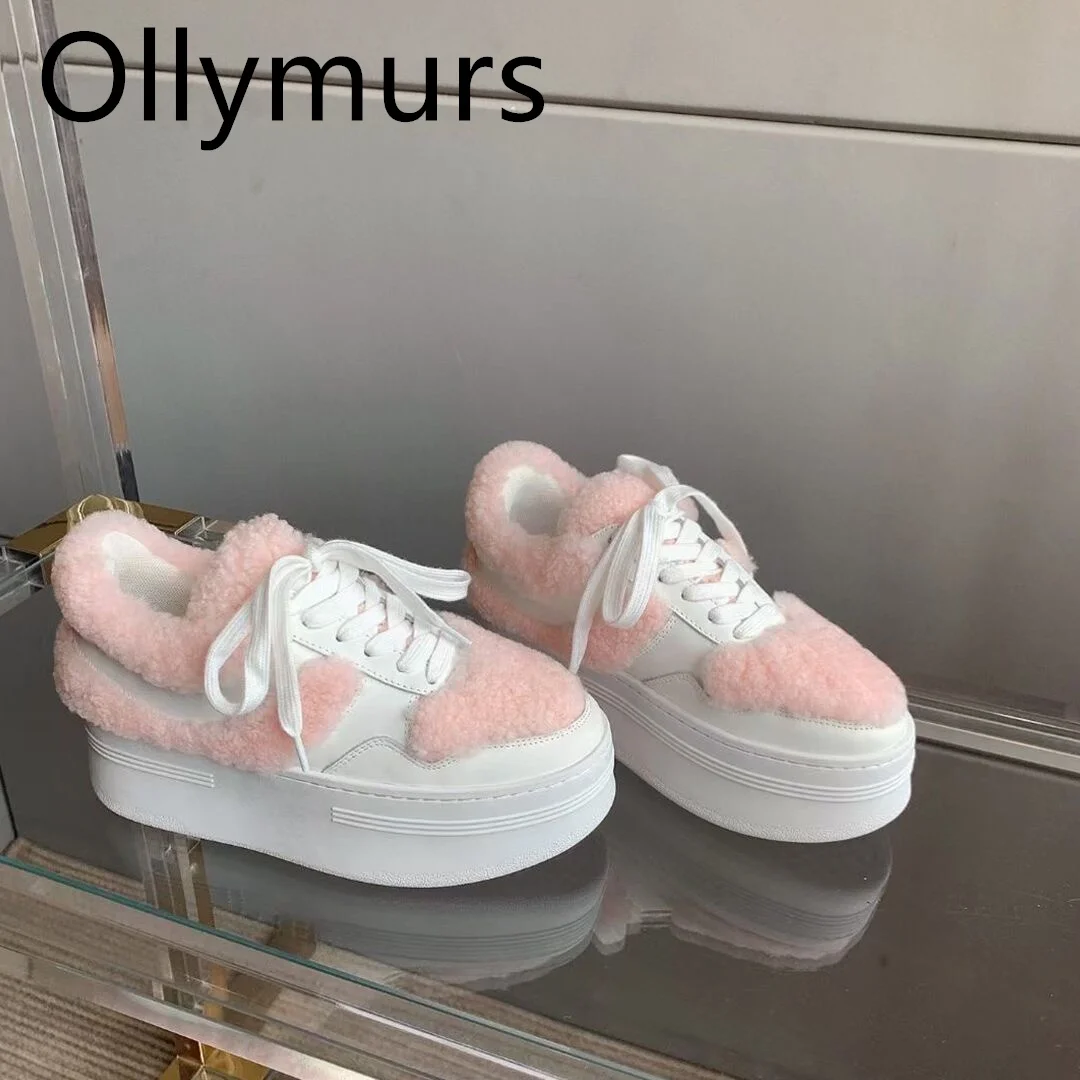 

Shoes For Women Genuine Leather Winter Warm Snow Boots Fur Platform Flats Designer Shoes