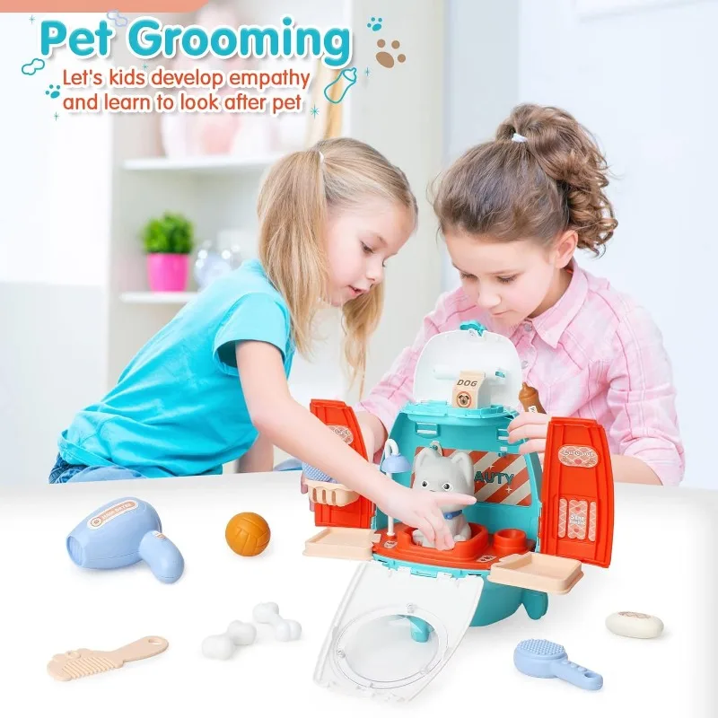 Pet Cat Dog Carrier Backpack Toy, 18PCS Pet Care Playset,Vet Clinic and Doctor Kit for Kids, Pet Veterinarian Medical Role Play 5