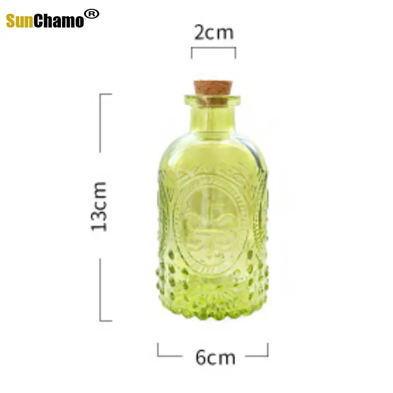Glass Bottles Aromatherapy Diffuser Bottle 6*13cm Transparent Retro Embossed Glass Bottle Aromatherapy Vase Sunflower Cork Clear Bottles Shooting Props Window Decoration
