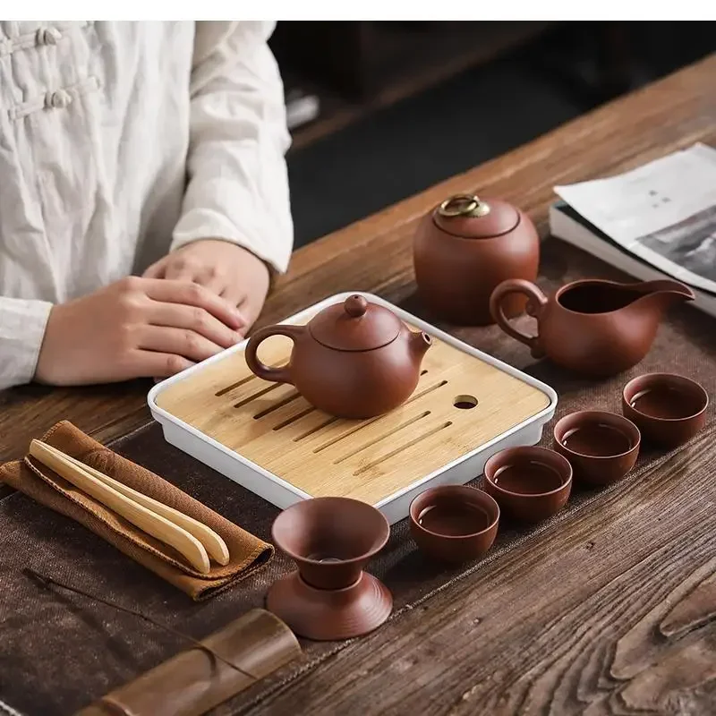 Chinese Tea Set Purple Clay Teapot Gaiwan Portable Outdoor Travel Tea Pot Set Ceremony Kung Fu