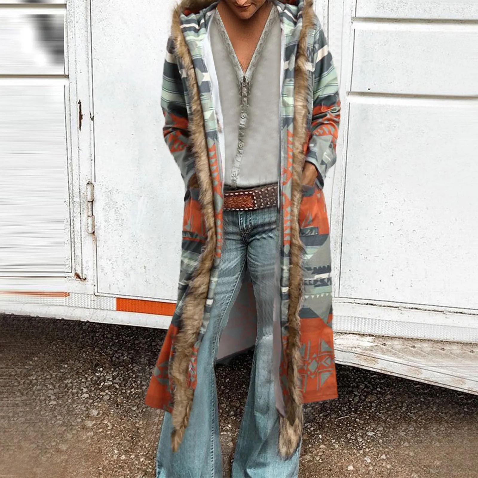 

2024 модное шерстяное пальто с капюшоном, Женское пальто, женское осенне-зимнее теплое Элегантное длинное пальто с длинным рукавом и принтом, женская верхняя одежда