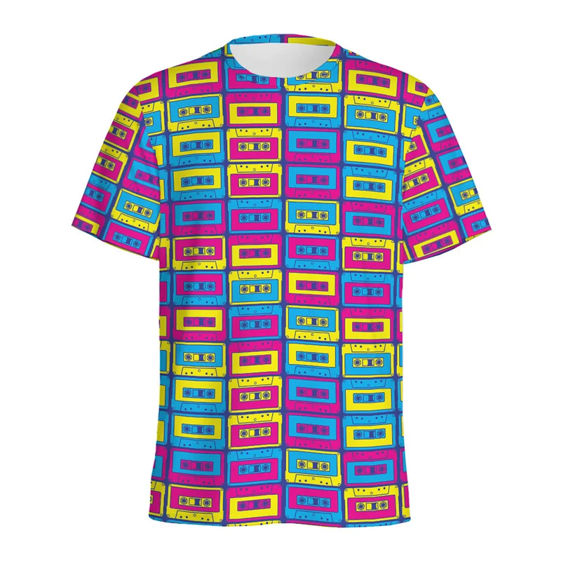 

Футболка мужская с круглым вырезом, цветная тенниска с рисунком кассетки из винила, майка с музыкальной лентой и 3D принтом, летняя Y2k с короткими рукавами