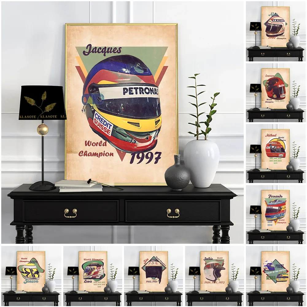 

Racer Motorcycle Helmet Art Print Retro Poster Bar Pub Club Wall Stickers Home Decor Canvas Painting