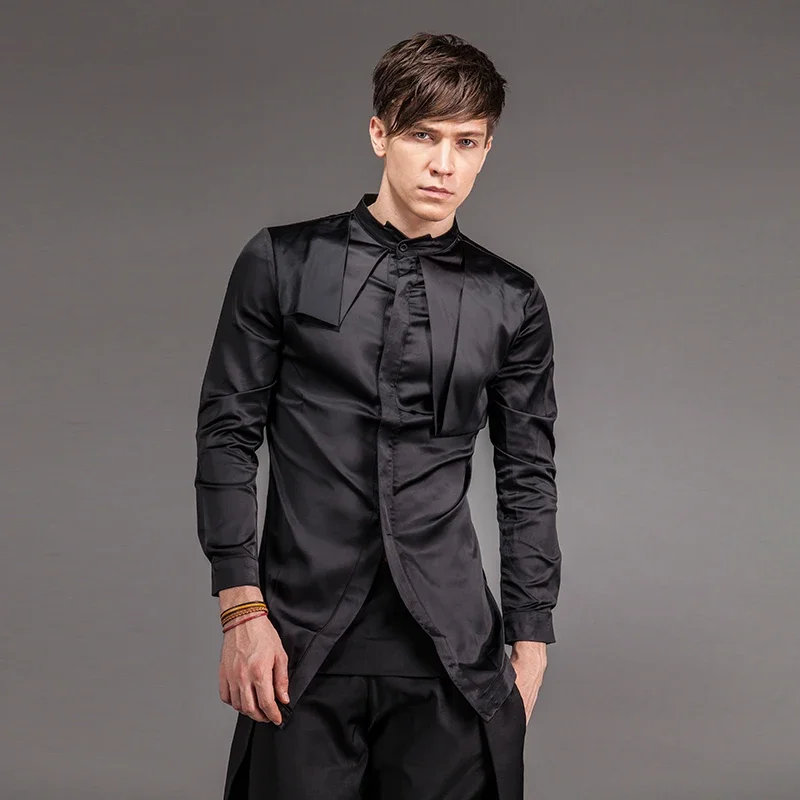 

S-6XL 2024 New Men's Clothing GD Hair Stylist Summer Unique Asymmetrical Solid Color Shirt Stage Plus Size Singer Costumes