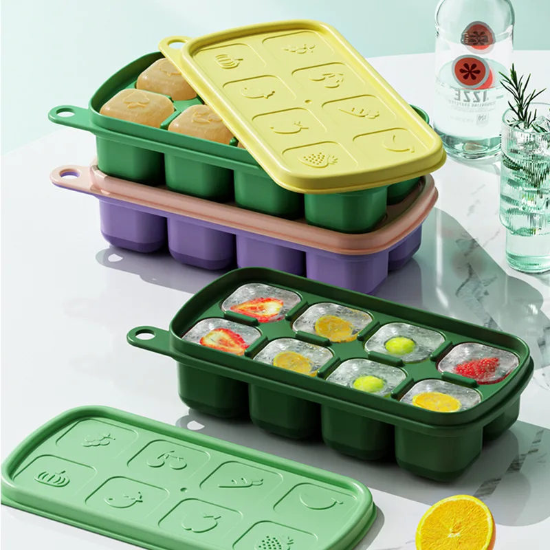 8 Grids Ice Cube Tray Food Grade Ice Cube Maker Silicone Whiskey Ice Molds Baby Safety Complementary Food Mould Kitchen Gadgets