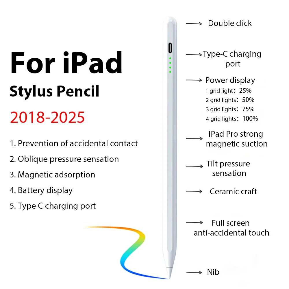 עט עט עבור Apple Pencil Stylus עבור iPad A16 Air 11 5 4 Pro 11th 13 12.9 M4 M3 M2 עטים 10 9 10th 9th Generation Mini 7 6 2025 Touch Pen