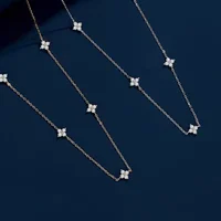 Collier chaîne en Zircon incrusté de fleurs à quatre feuilles pour femmes, élégant, porte-bonheur, ras du cou, bijoux de fête, cadeaux d'anniversaire 5