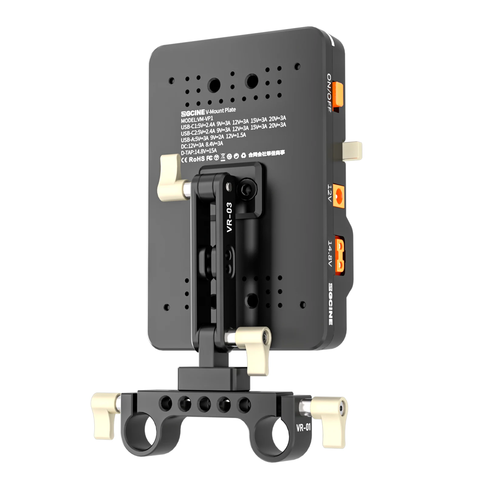 ZGCINE VP1 V 마운트 배터리 플레이트, PD 14.8V, 15mm 로드 클램프, 표준 V-잠금 배터리 플레이트 어댑터
