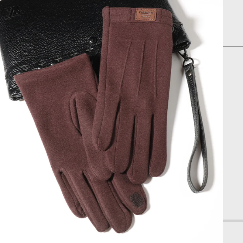 Winter Man Keep Warm Touch Screen Fashion Simple Windproof Gloves Plus Fleece Thickened Cycling Driving Outdoor Sports