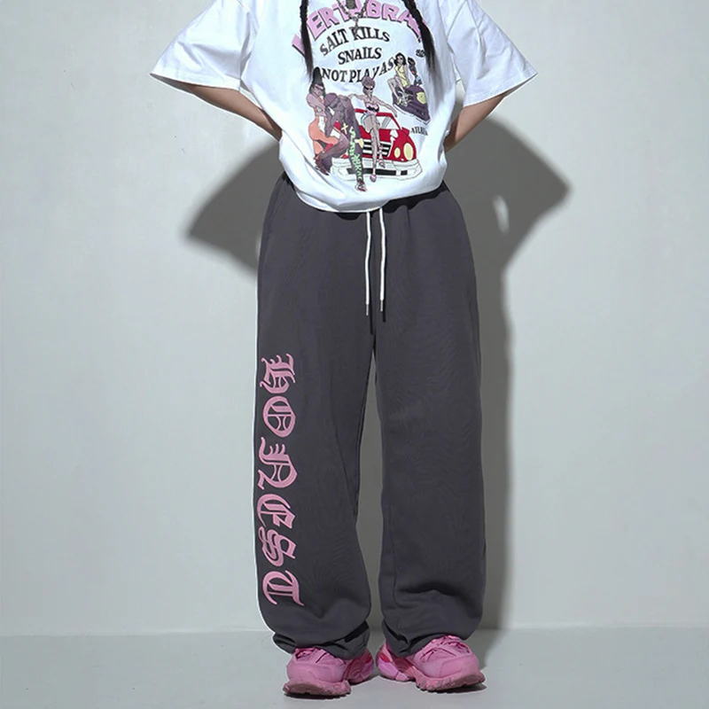 

Kpop Streetwear Gray Baggy Sweatpants Women Y2K Vintage Oversize Letter Jogging Sports Pants Female Harajuku Wide Leg Trousers