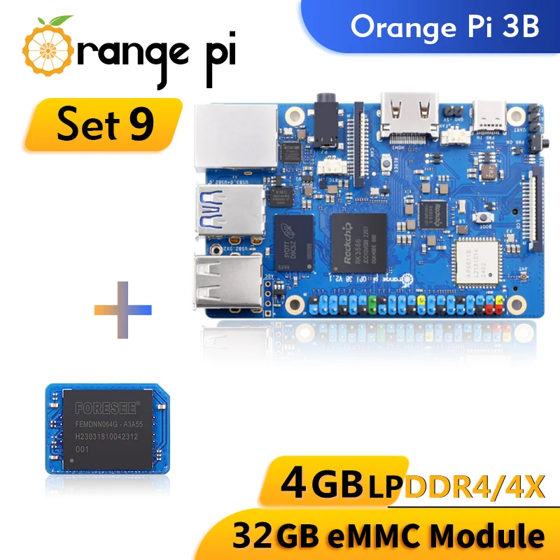 Orange Pi 3B + 32GB EMMC Module 4GB Ram RK3566 Up To 1.8GHz WIFI-BT Single Board Computer Orange Pi 3 Model B Development Board