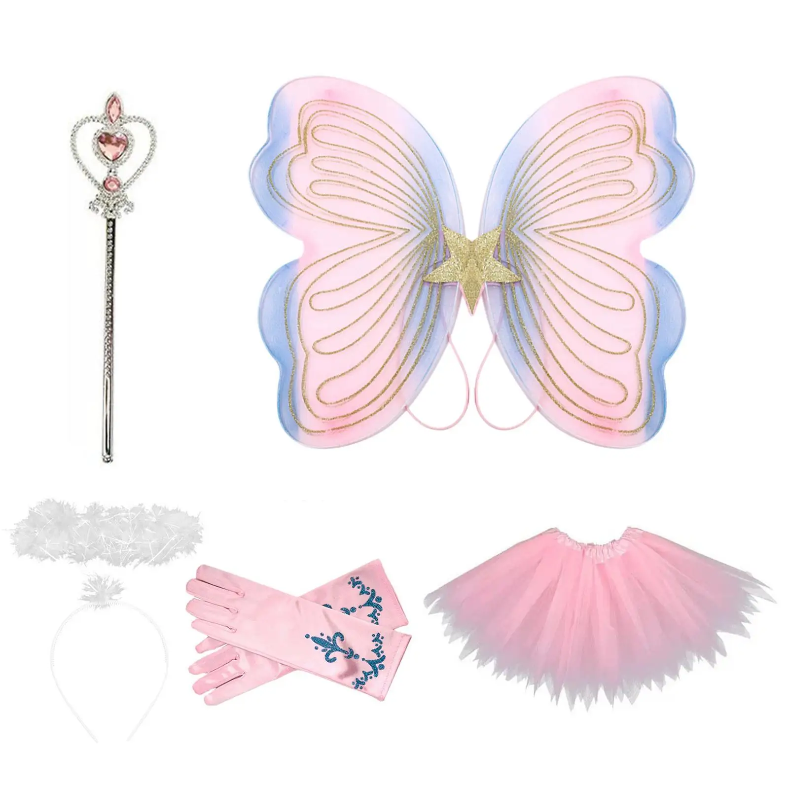 

5Pcs Fairy Princess Costume Girls Fairy Costume Butterfly Fairy Wings Dress Up for Pretend Play Birthday Carnival Photo Props