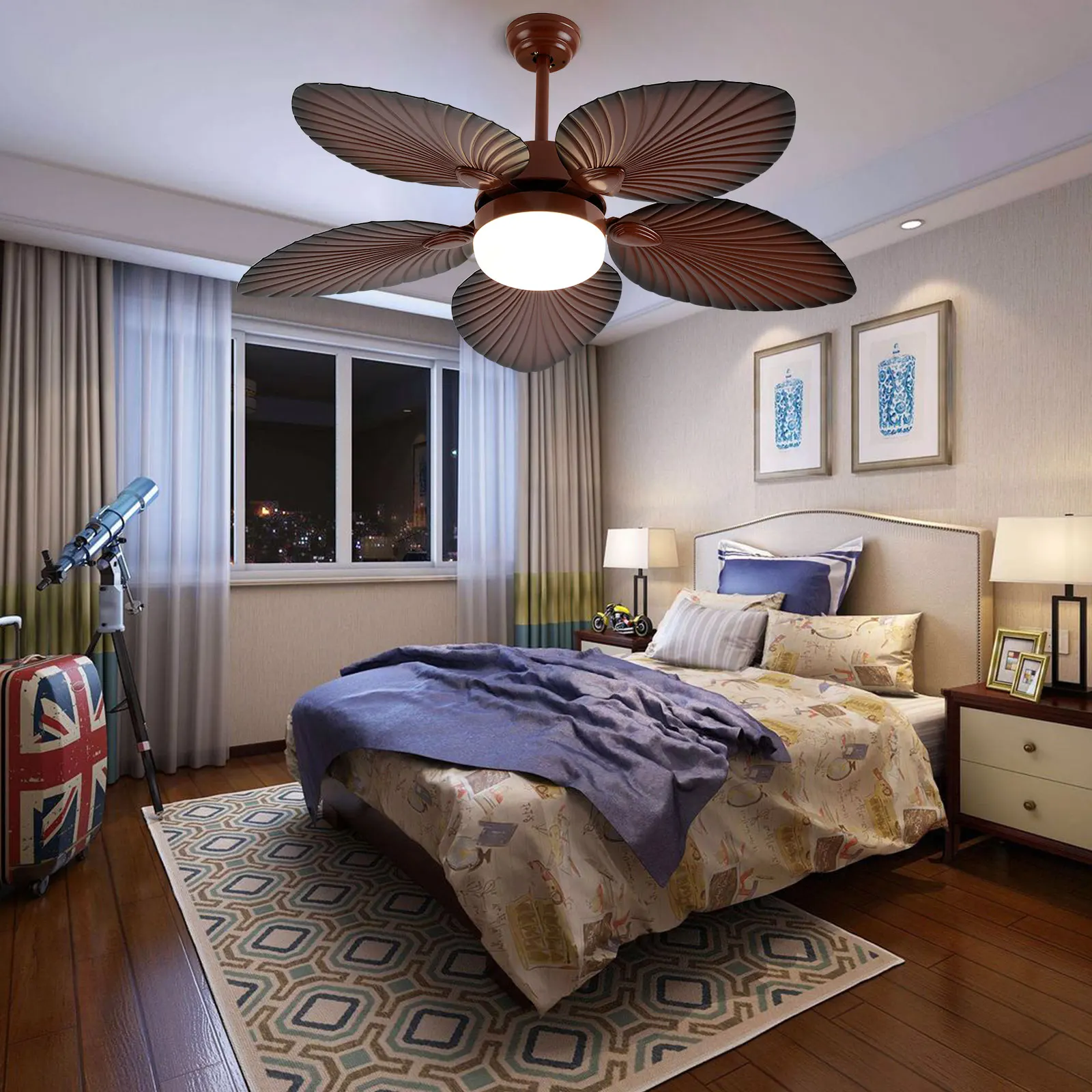 

42/52inch Big Wind LED Ceiling Fans with 3-Color Light Palm Leaves Fan Lamp Remote Control Hanging Light For Living Room Bedroom