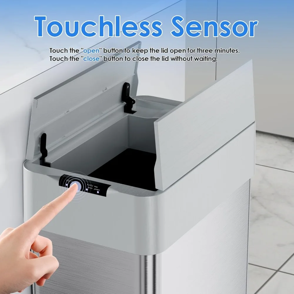 Automatic Trash Can,18.5/21.1 Gallon Touchless Motion Sensor Trash Bin, Smart Garbage Can with Soft-Close Lid, Bag Retainer Ring 5