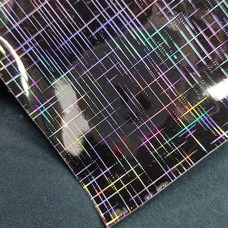 

Iridescent Metallic Soft PU Vinyl Fabric Laser Ray Checker Pattern Shiny Faux Leather Sheets for DIY Handmade By Sewing Custom