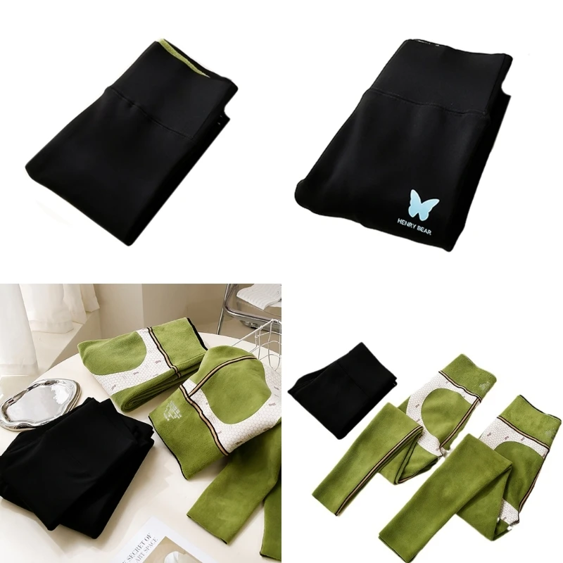 

Women Winter Warm Fleece Lined Leggings Elastic High Waist Solid Color Thick Thermal Tights Butt Lift Yoga Pants