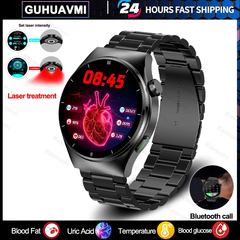 

2023 Laser Treatment Three High Smart Watch Men Uric Acid Blood Fat Watches ECG Blood Sugar Health Tracker Smartwatch For Huawei